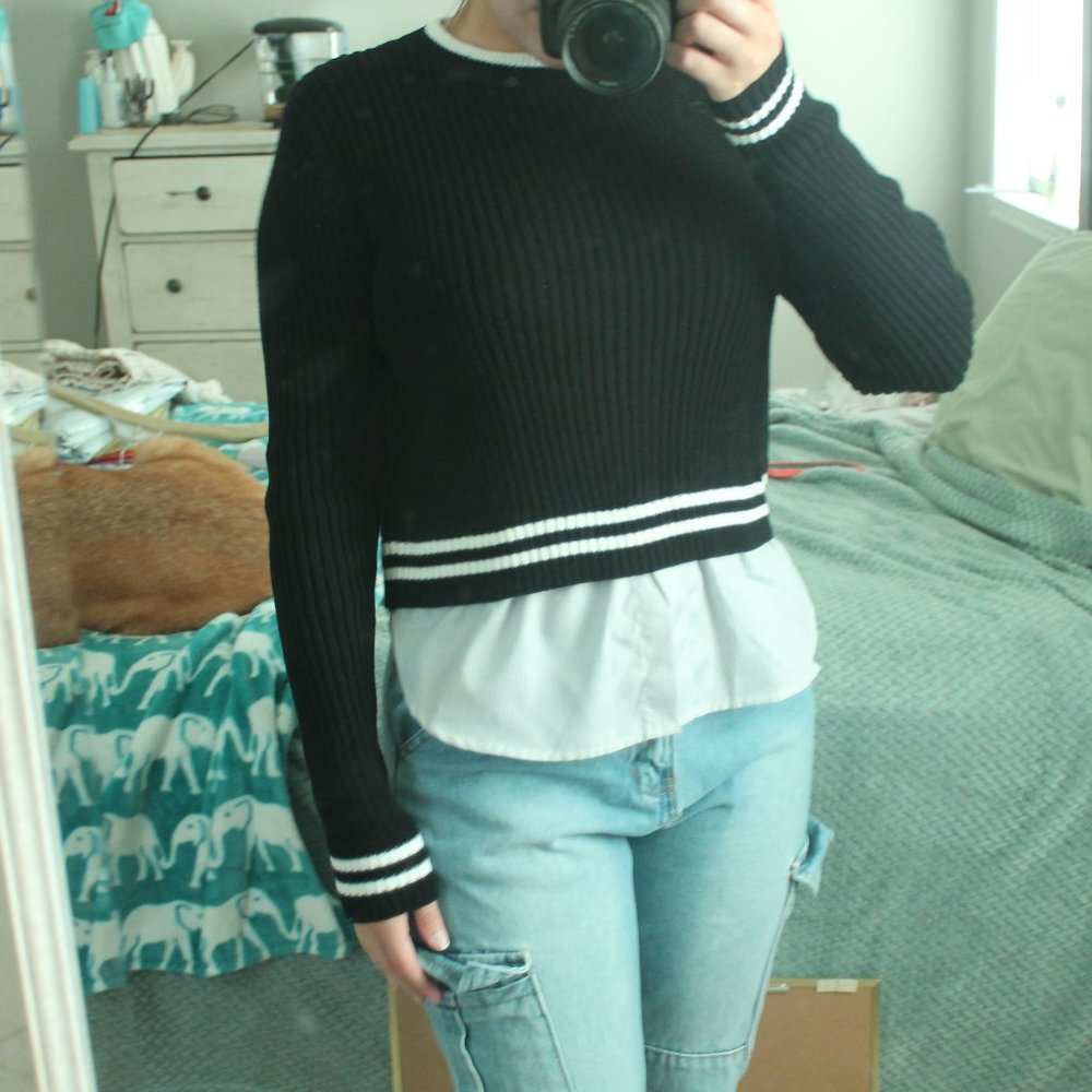 Top Shop Layered Ribbed Sweater with Under Shirt - Picture 4 of 6